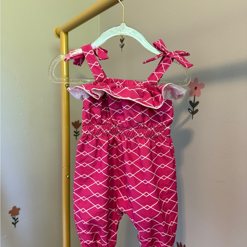 Pink Kids Jumpsuit with Bow Straps